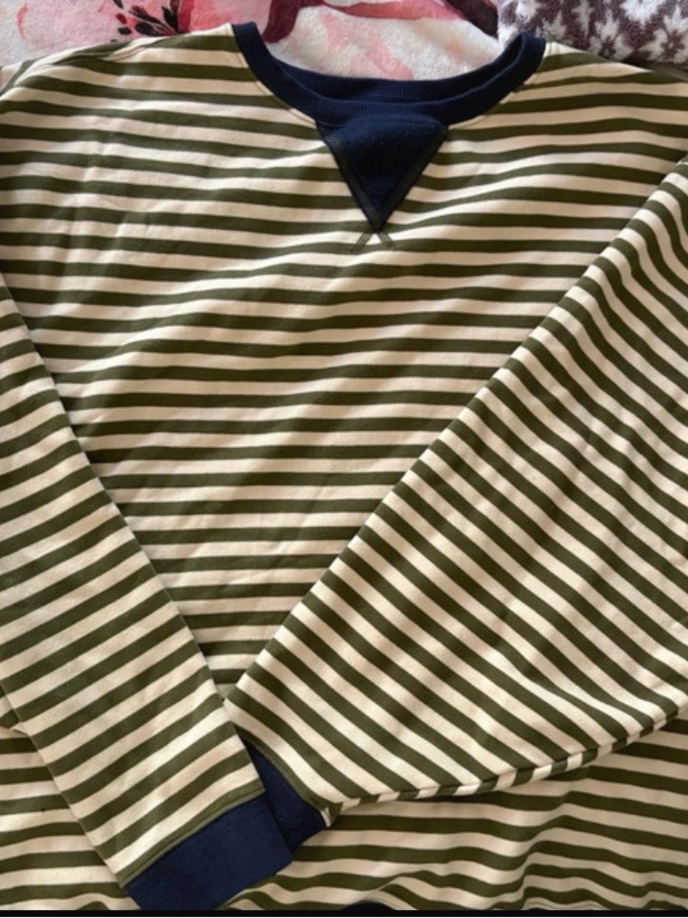 NATURAL LIFE Olive & Navy Striped Crewneck